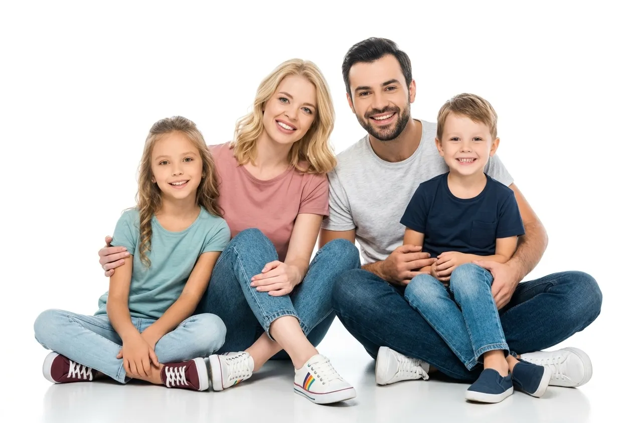 Happy family sitting together